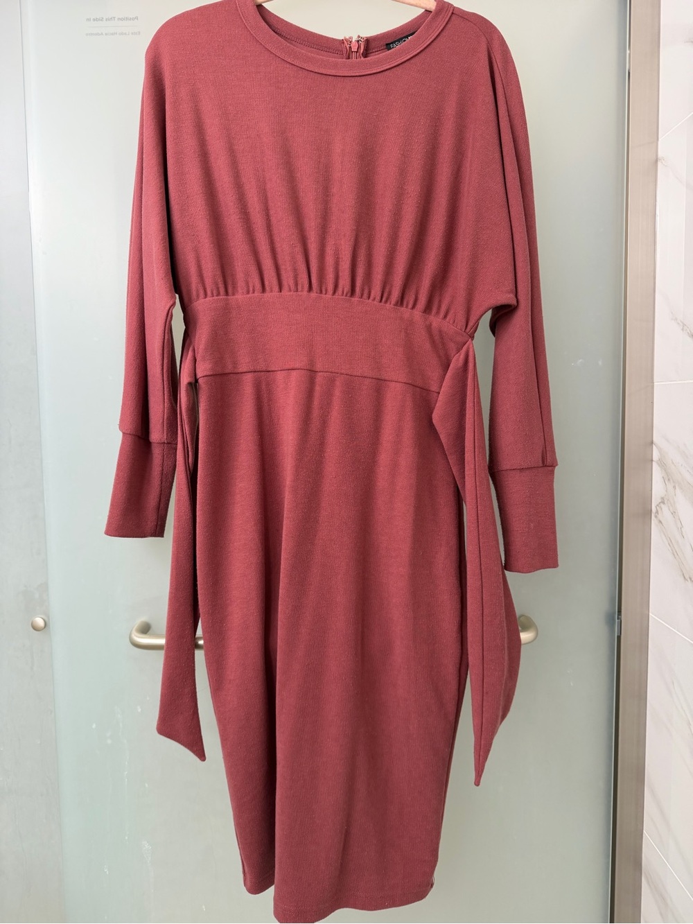 Fashion Nova Dusty Rose Long Sleeve Midi Dress with Waist Tie